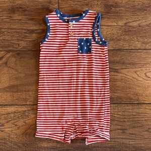 Cat & Jack Red and White Striped Sleeveless Baby Romper with Blue Star Pocket